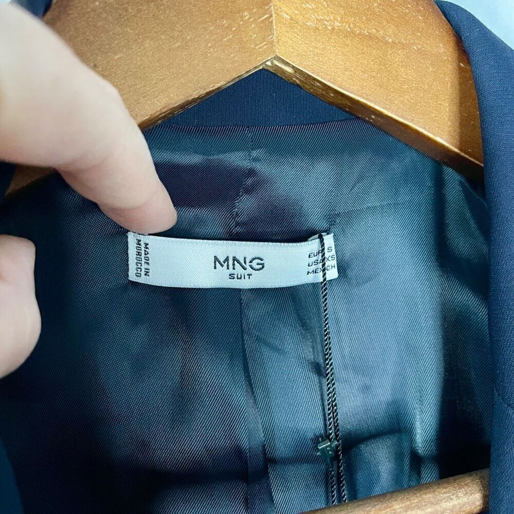 NWOT MNG Suit Mango Size XS Blazer Jacket - Navy Ruffles Long Sleeve Classic - Picture 6 of 9